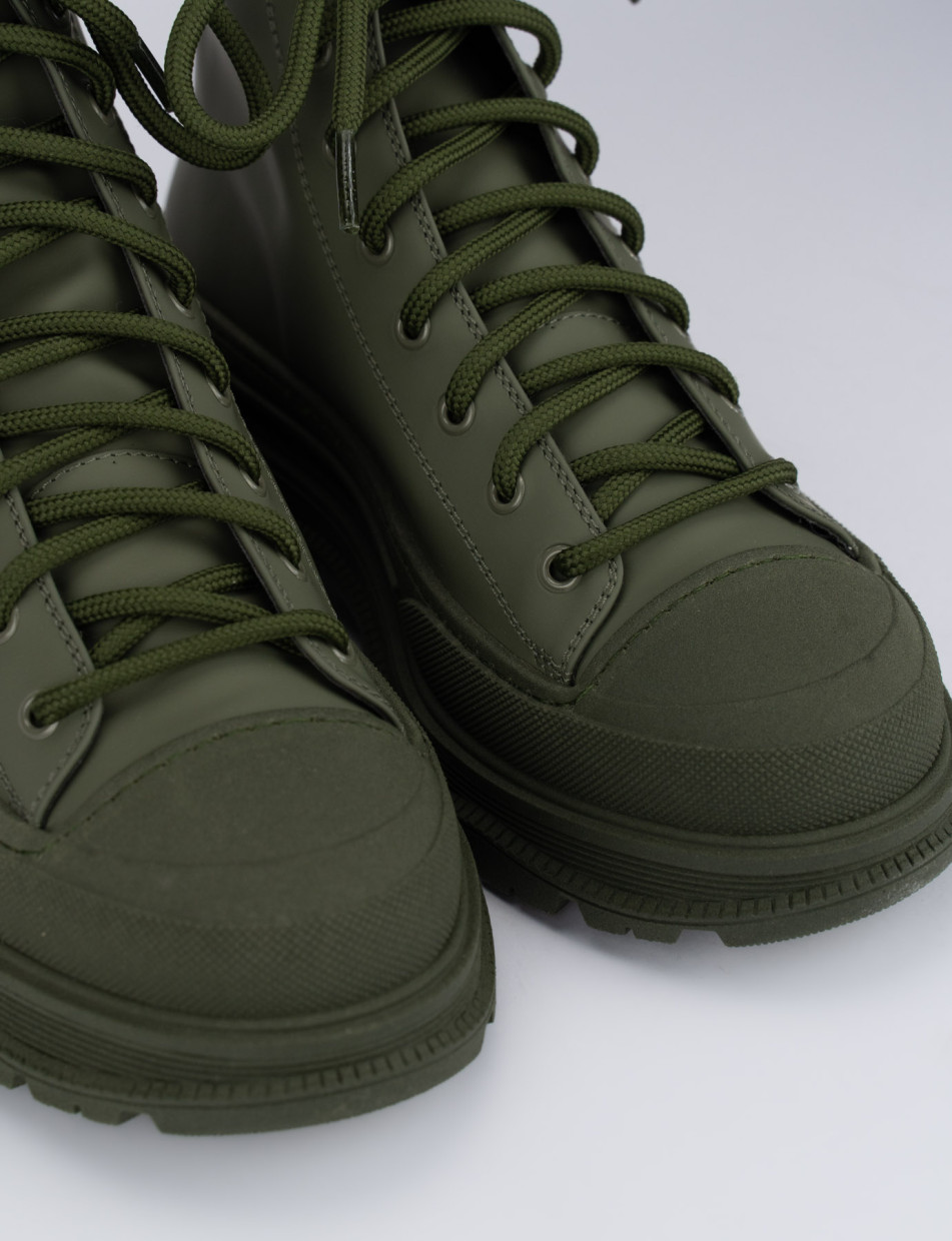 Combat boots heel 1 cm green leather