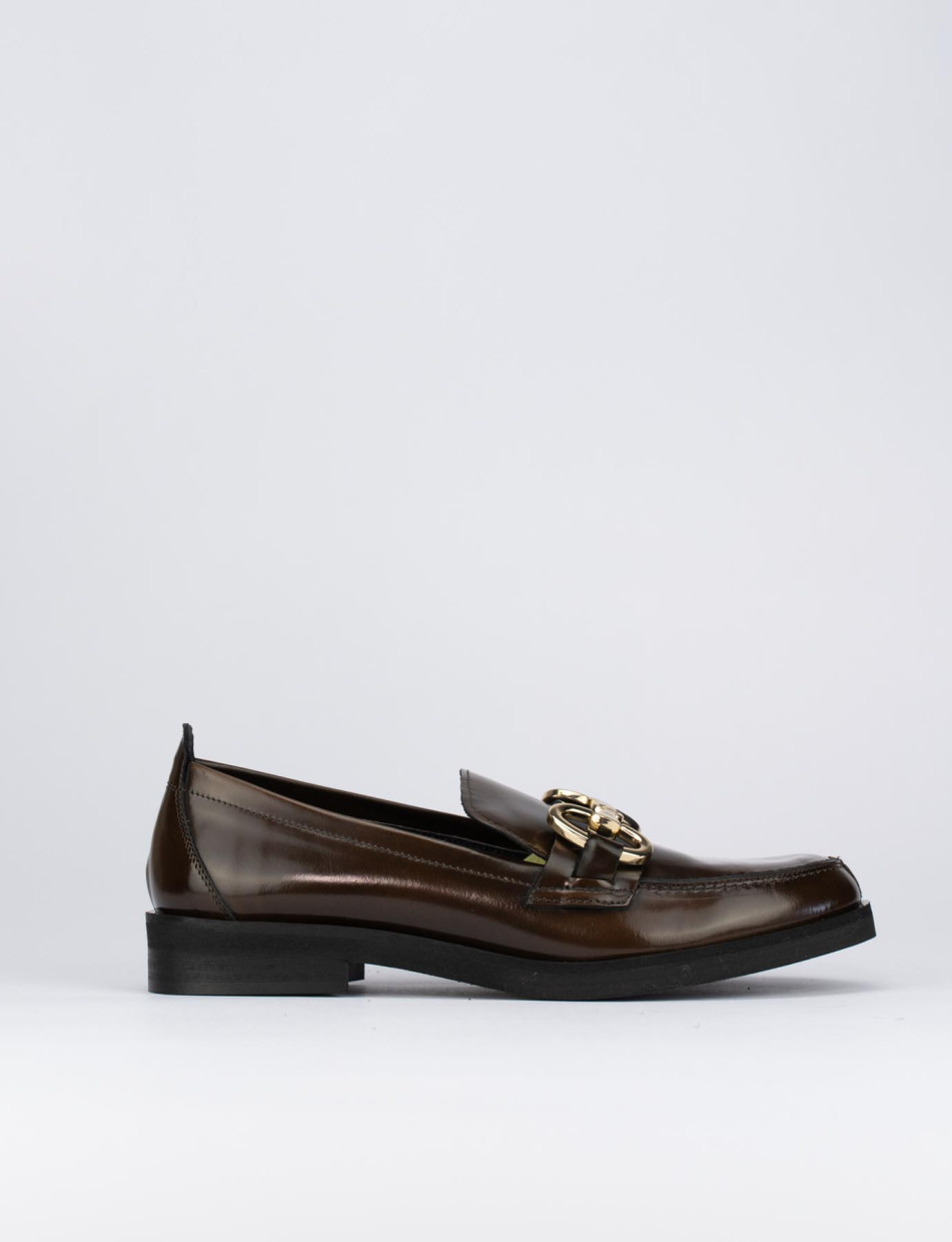 Mocassini tacco 2cm pelle marrone