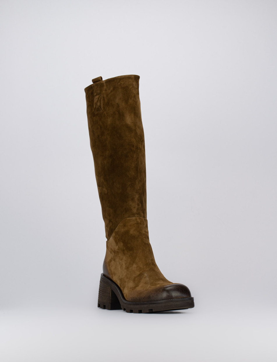 High heel boots heel 8 cm brown chamois