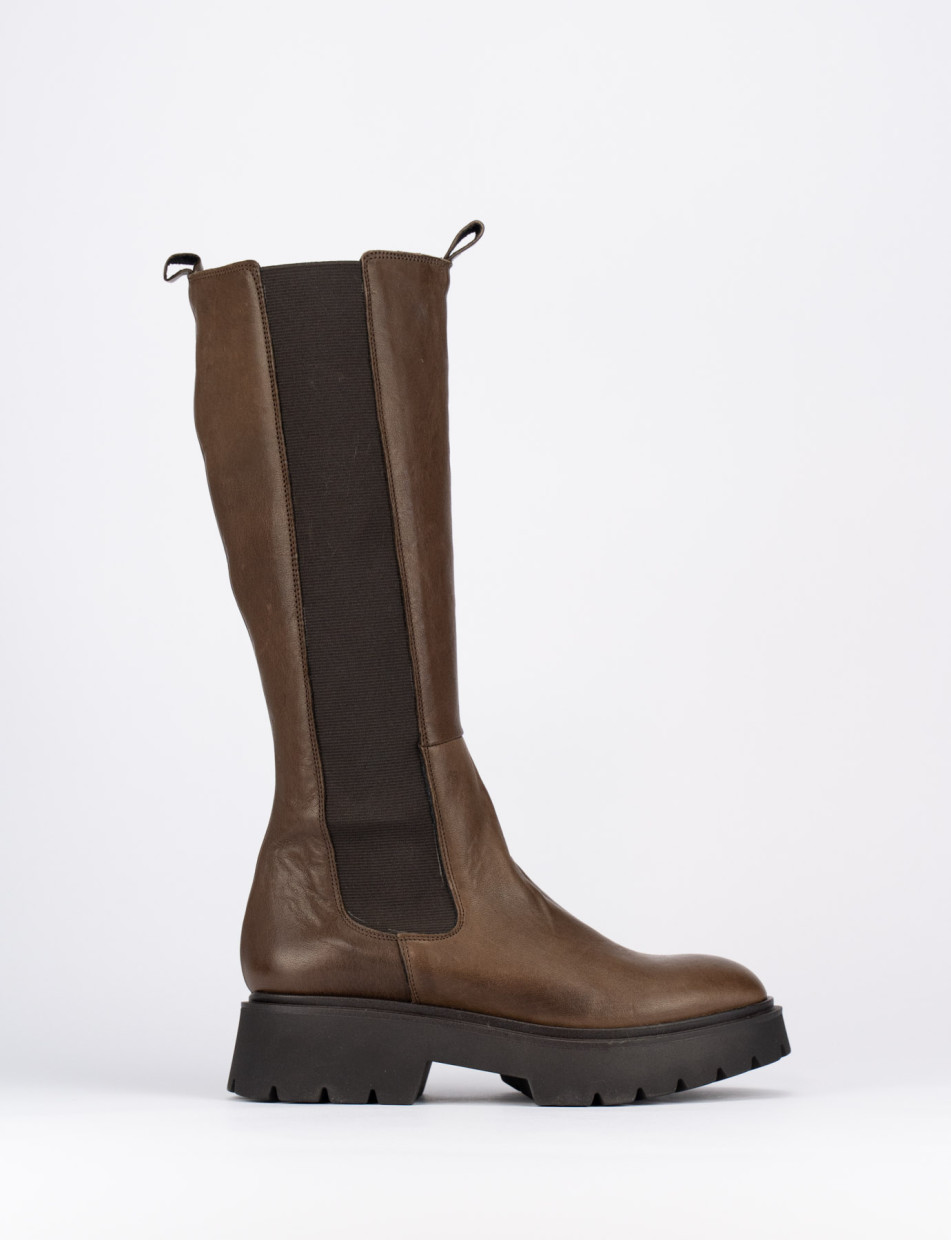 Low heel boots woman heel 2 cm dark brown leather Barca Stores