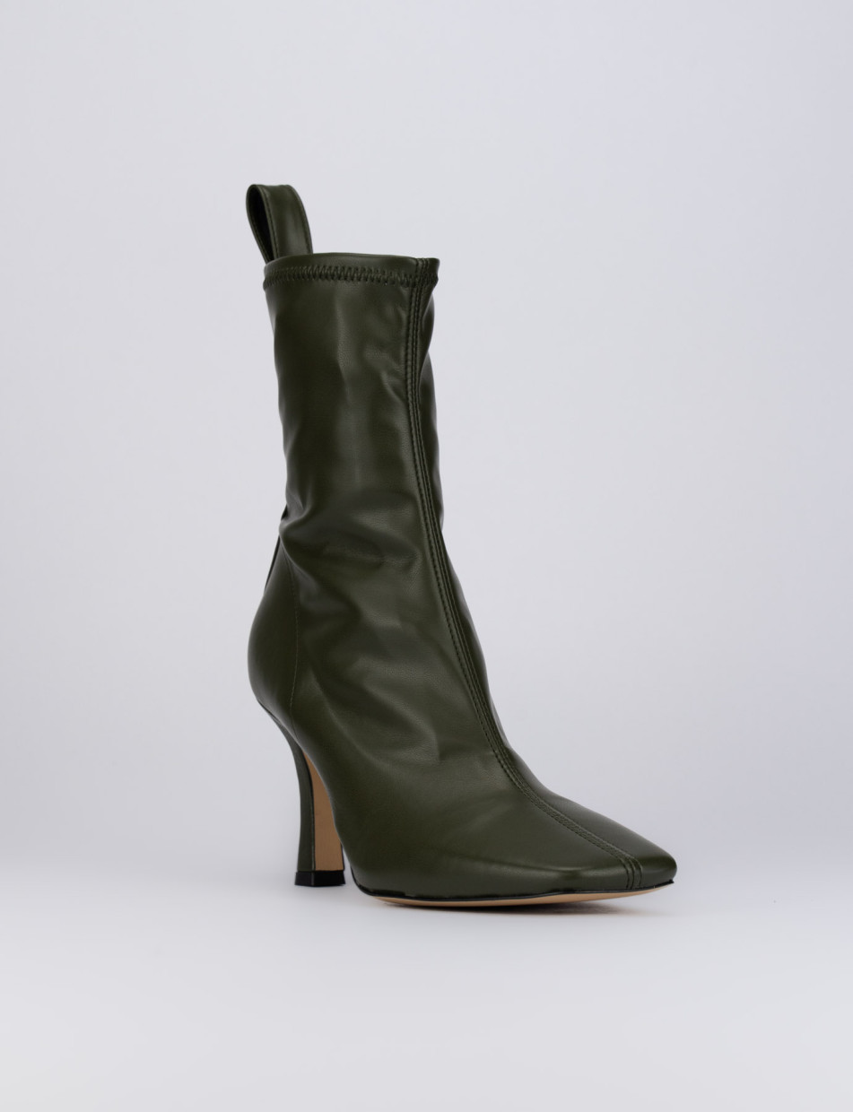 High heel ankle boots heel 8 cm green leather