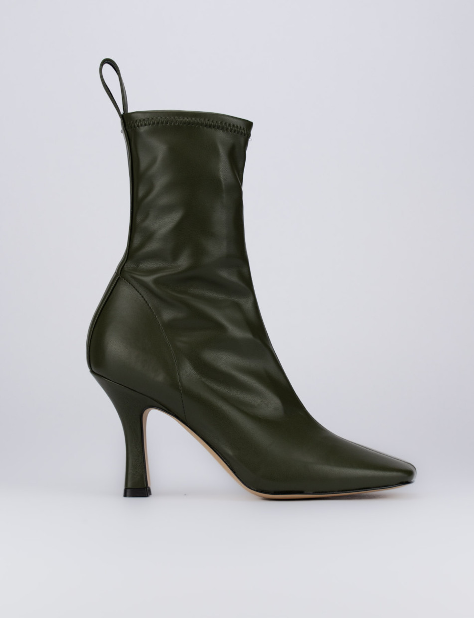High heel ankle boots heel 8 cm green leather
