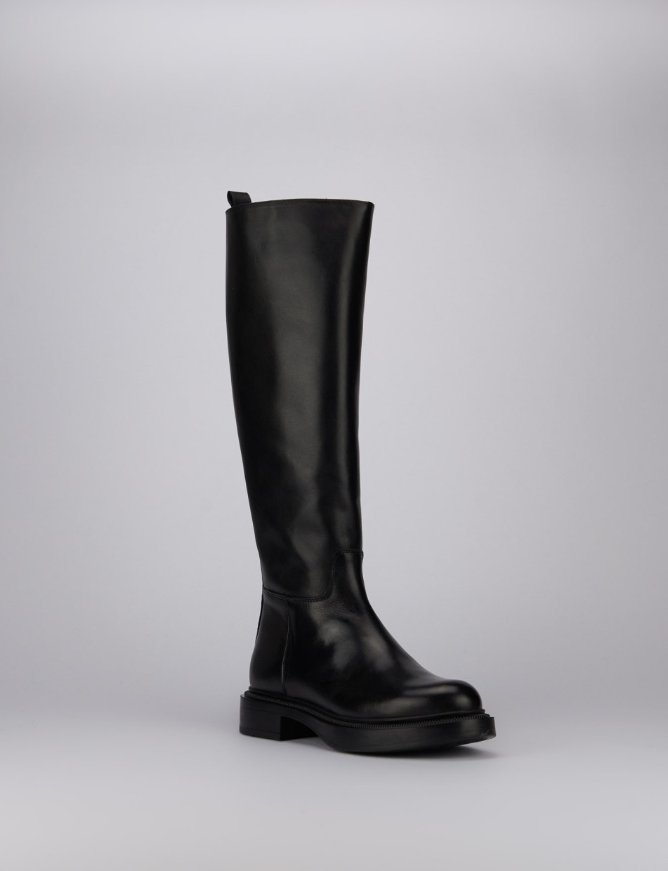 Low heel boots heel 1 cm black leather