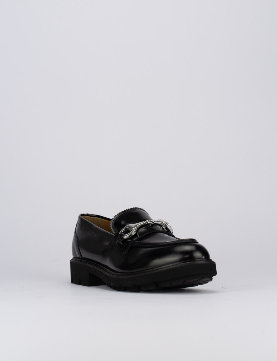 Mocassino tacco 1 cm nero pelle