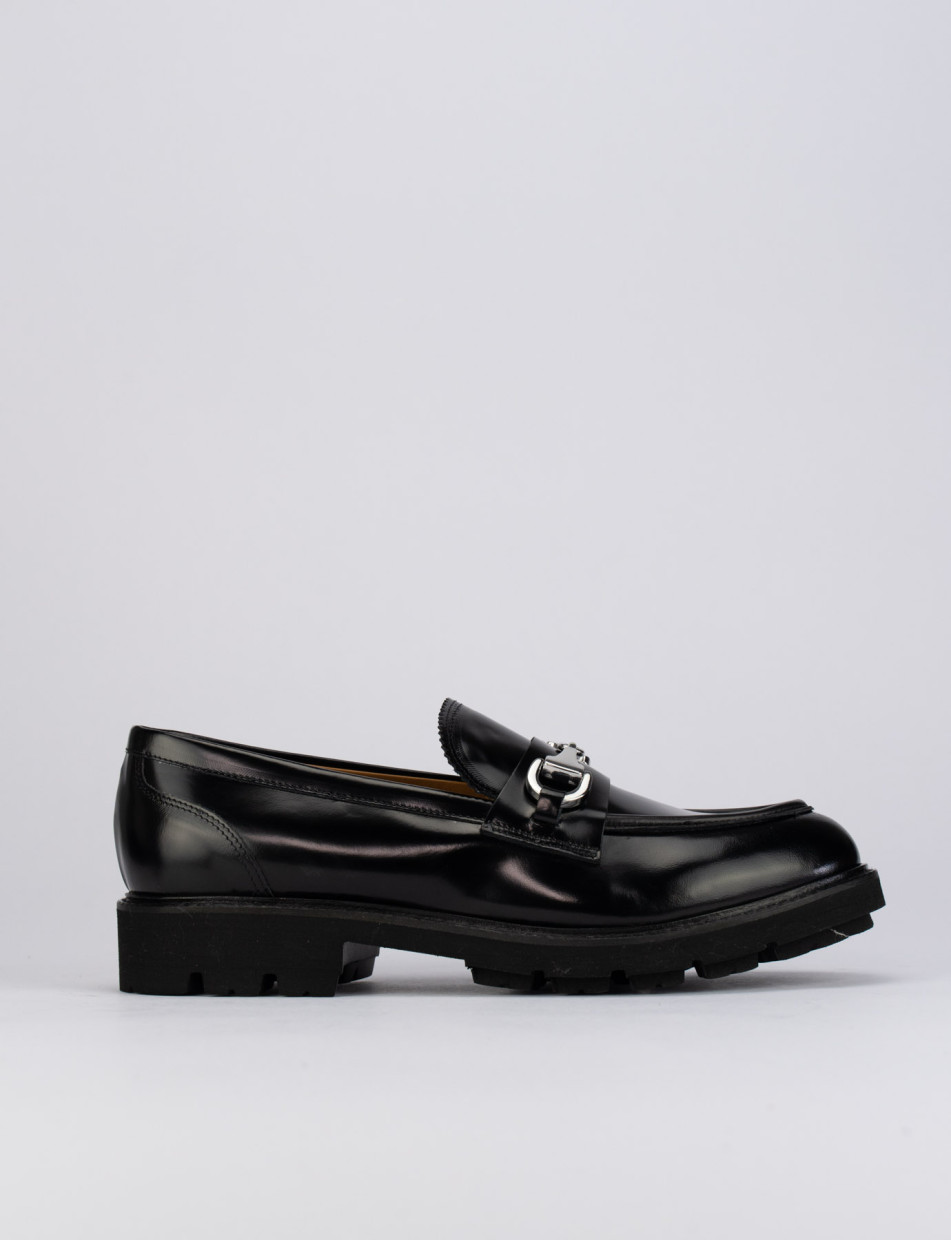 Loafers heel 1 cm black leather