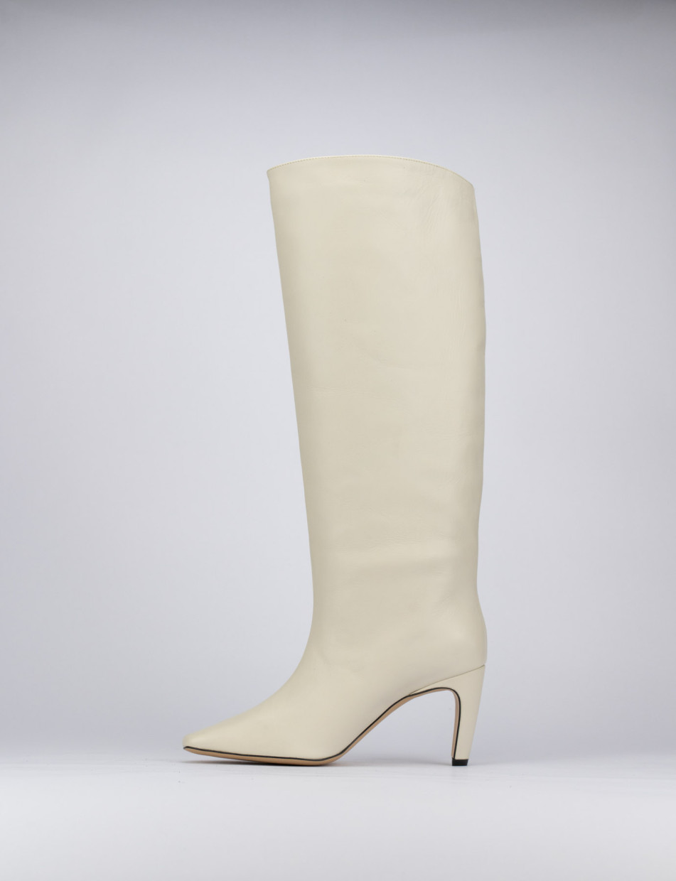 High heel boots heel 8 cm white leather