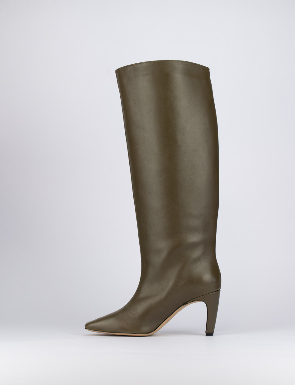 High heel boots heel 8 cm green leather