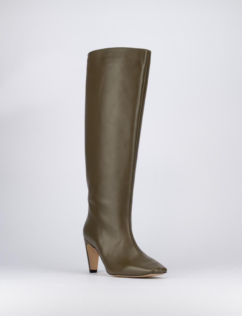 High heel boots heel 8 cm green leather