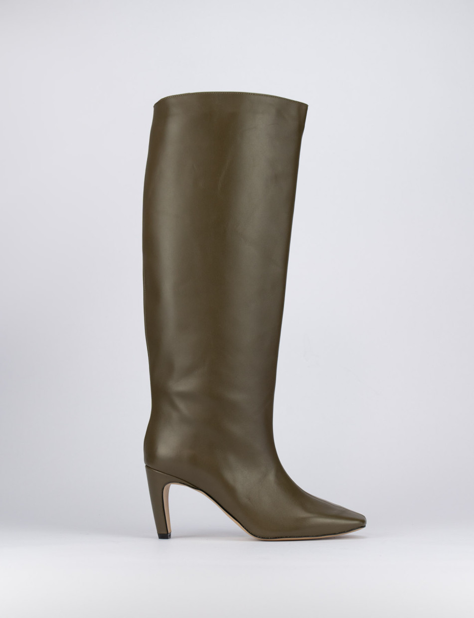 High heel boots heel 8 cm green leather