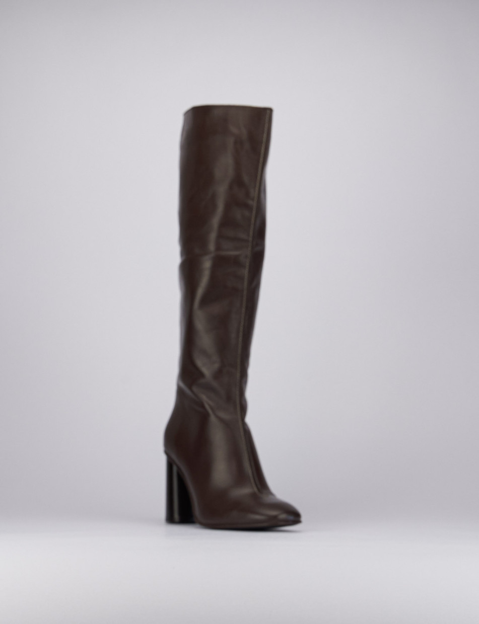 High heel boots heel 9 cm dark brown leather