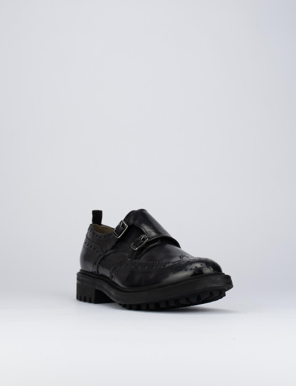 Scarpa monk-strap tacco 2cm nero pelle