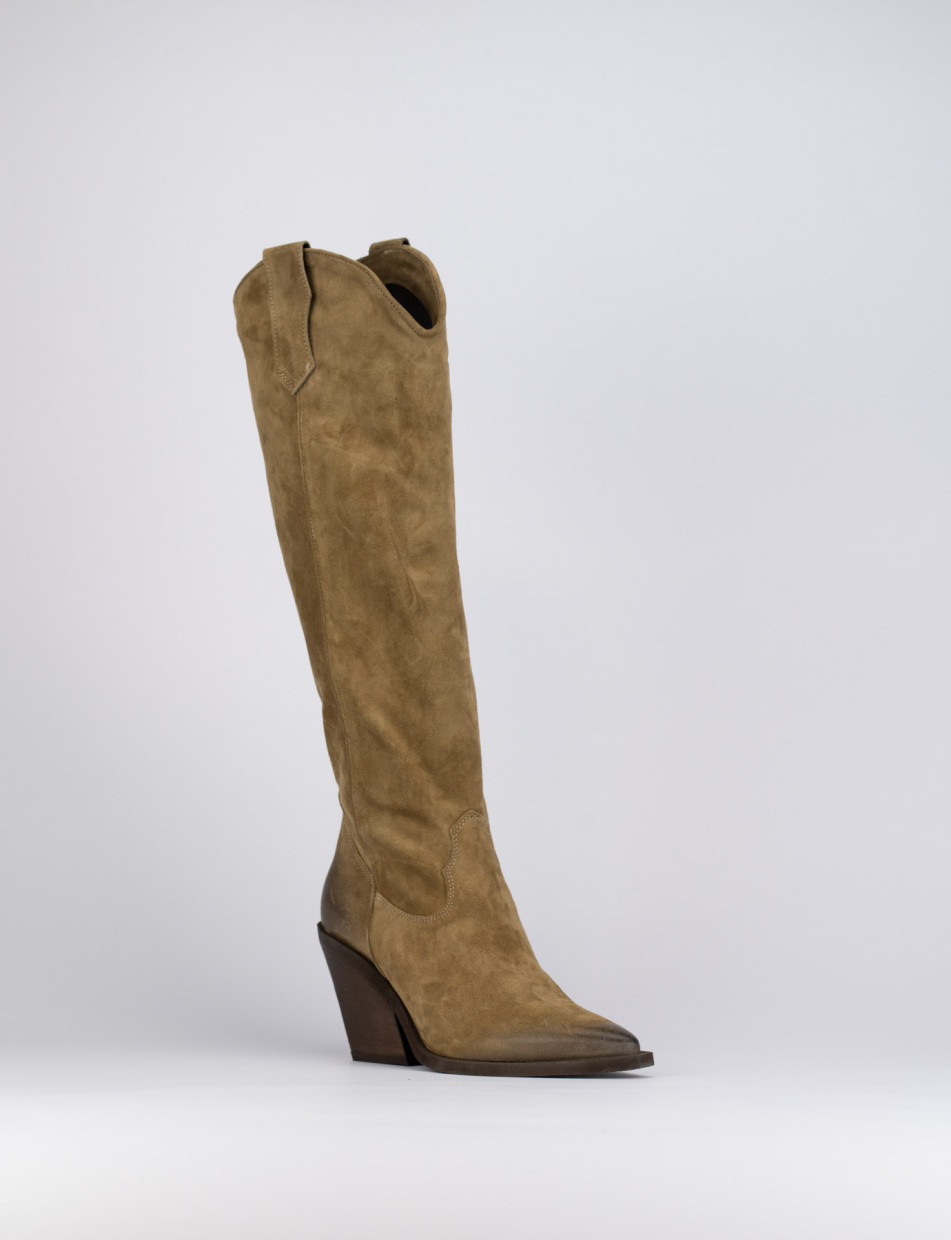 High heel boots heel 8 cm beige chamois
