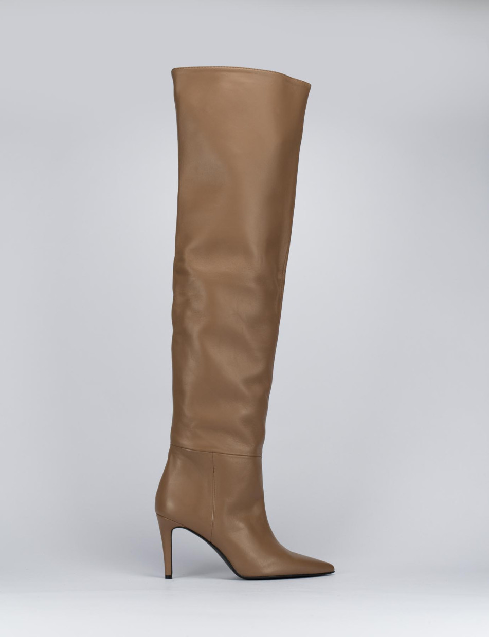 High heel boots heel 9 cm beige leather