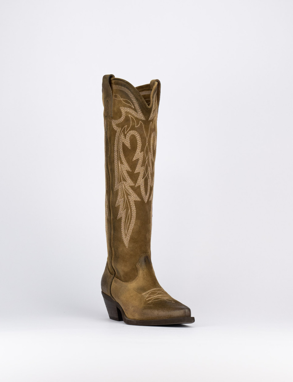 High heel boots heel 5 cm beige chamois