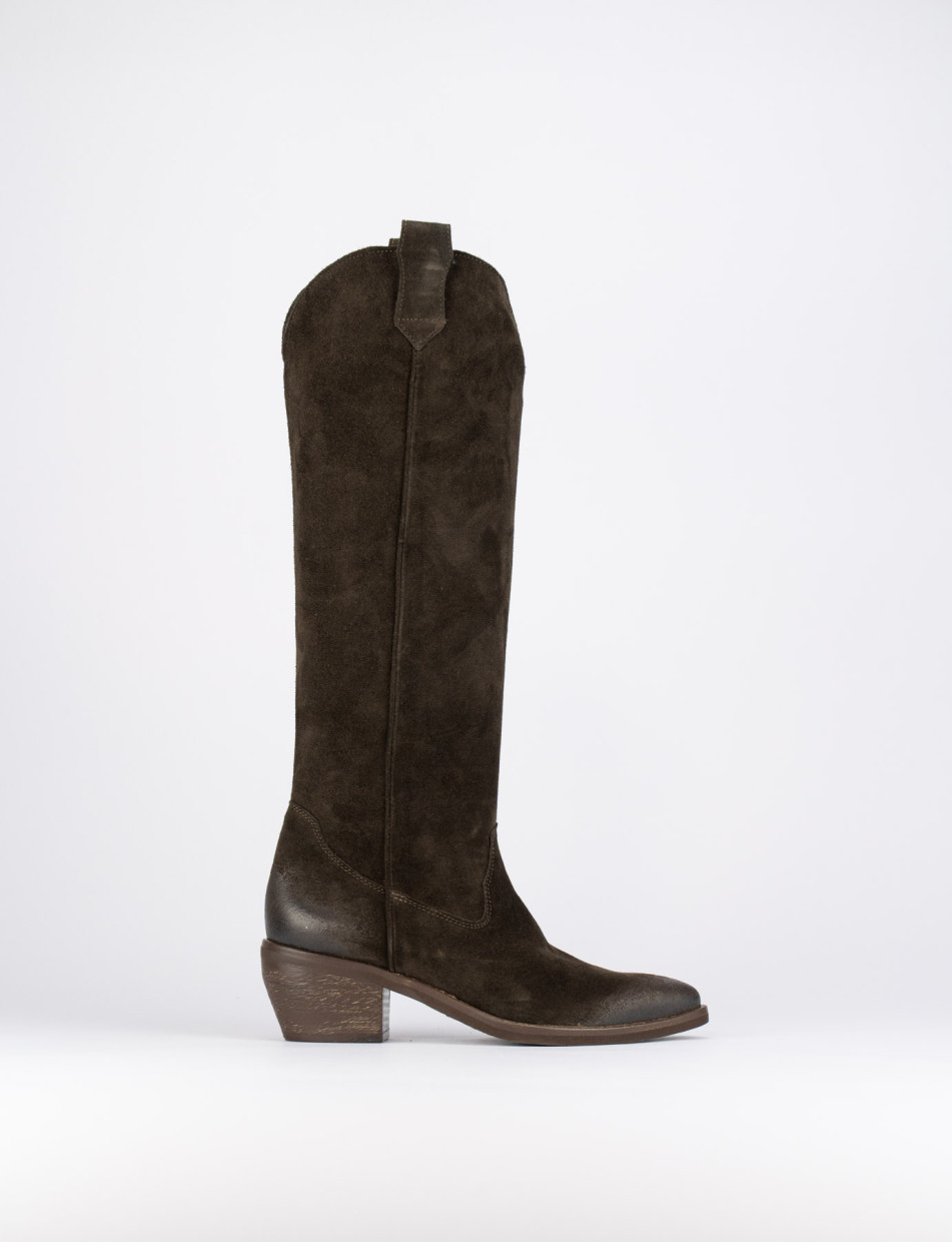 High heel boots heel 7 cm dark brown chamois