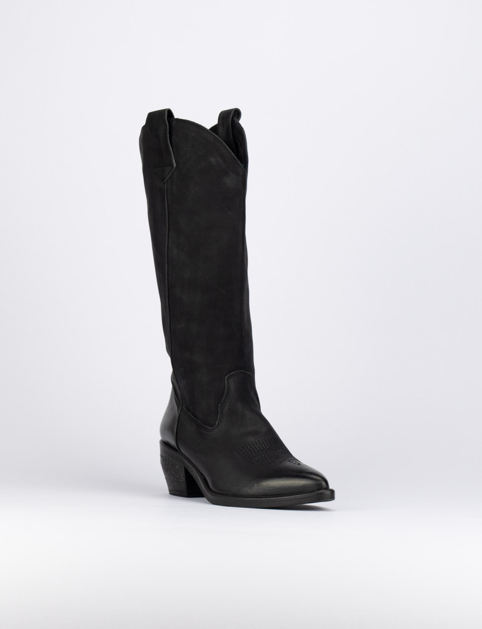 Stivale texano tacco 3cm nero pelle Barca Stores