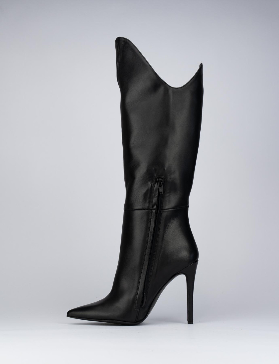 High heel boots heel 11 cm black leather