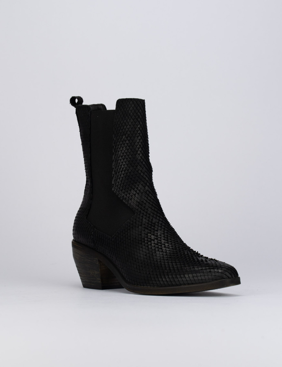 High heel ankle boots heel 5 cm black python