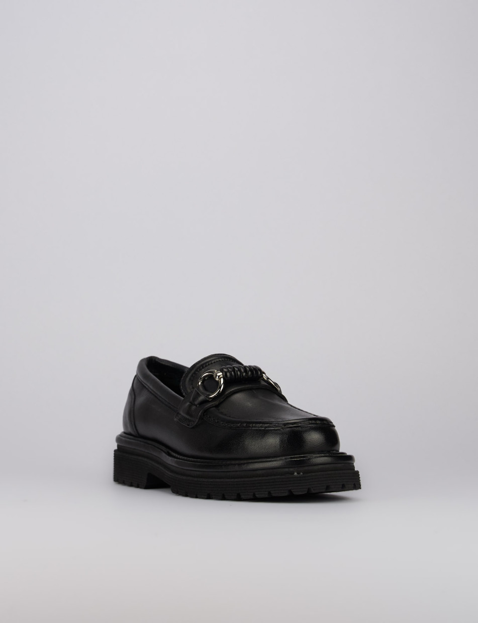 Mocassino tacco 1 cm nero pelle