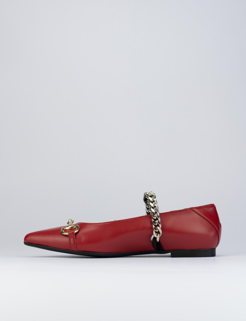 Flat shoes heel 1 cm red leather