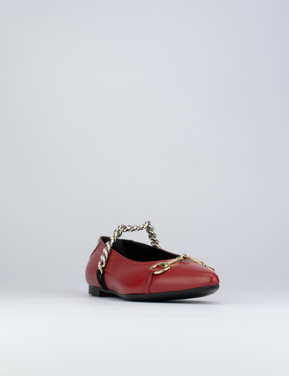 Ballerina tacco 1 cm rosso pelle