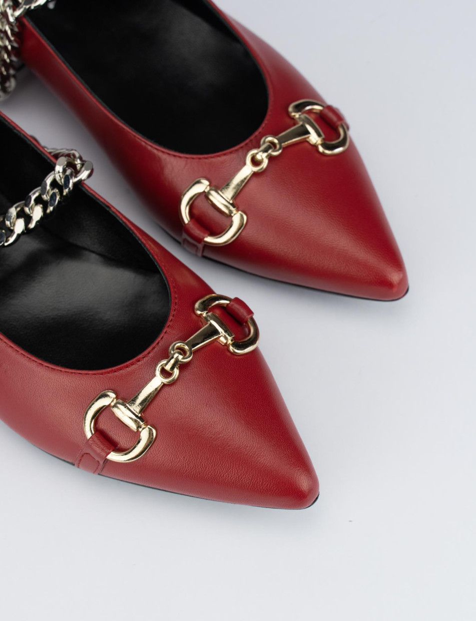 Flat shoes heel 1 cm red leather