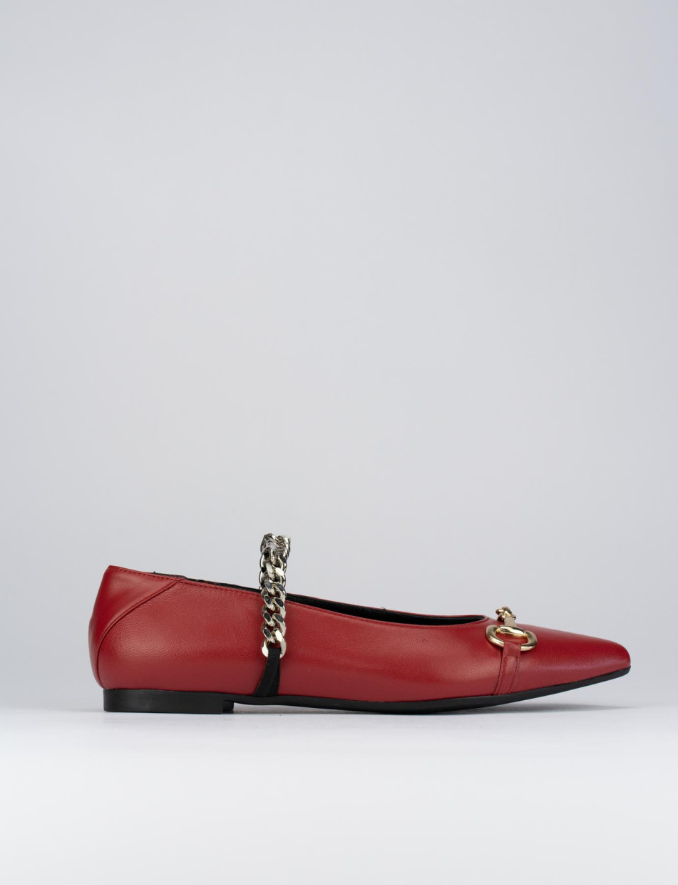 Flat shoes heel 1 cm red leather