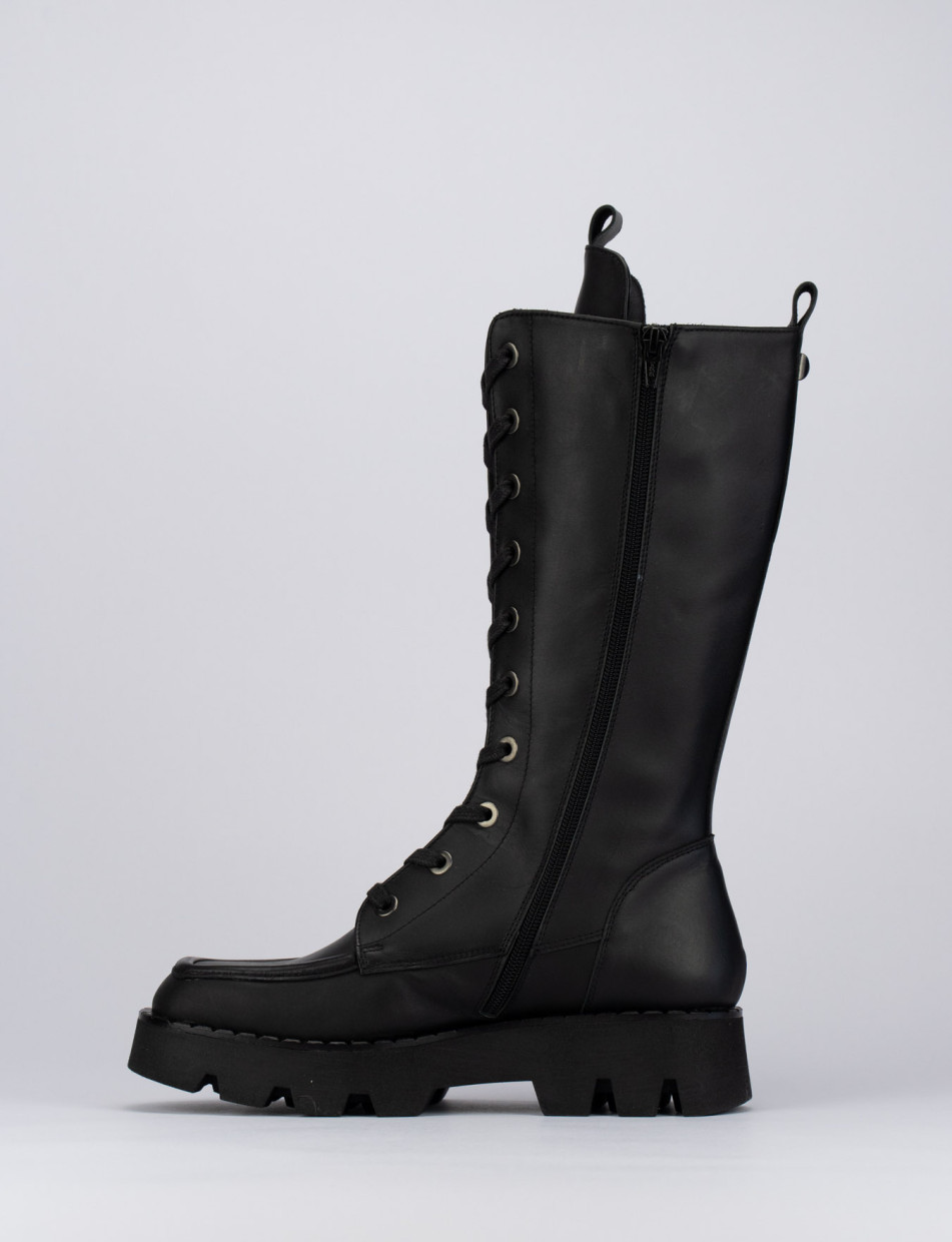 Combat boots heel 1 cm black leather