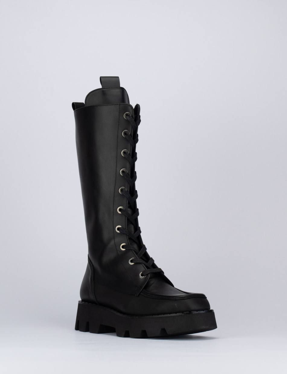 Combat boots heel 1 cm black leather