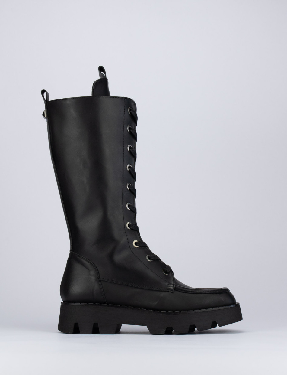 Combat boots heel 1 cm black leather