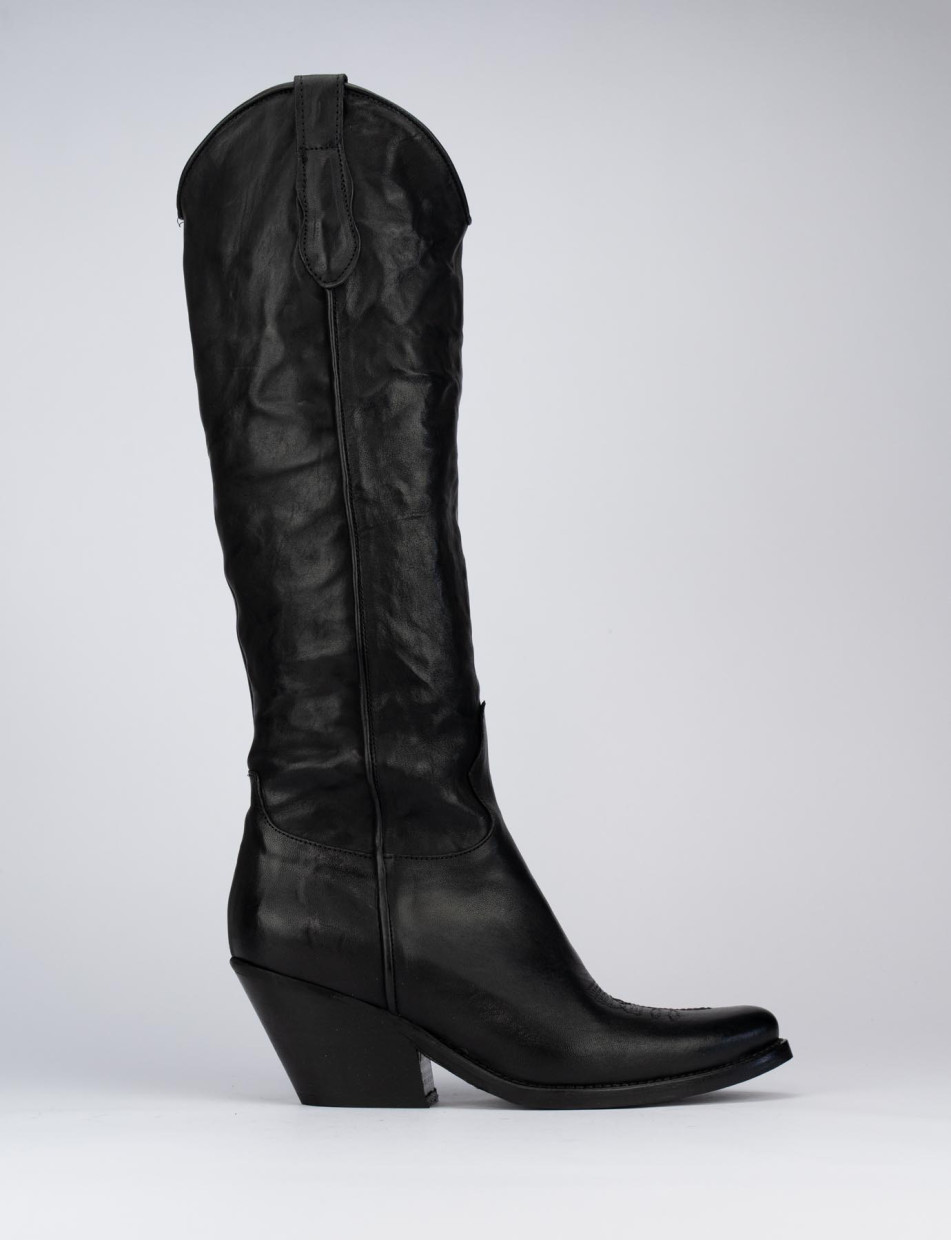 High heel boots heel 5 cm black leather