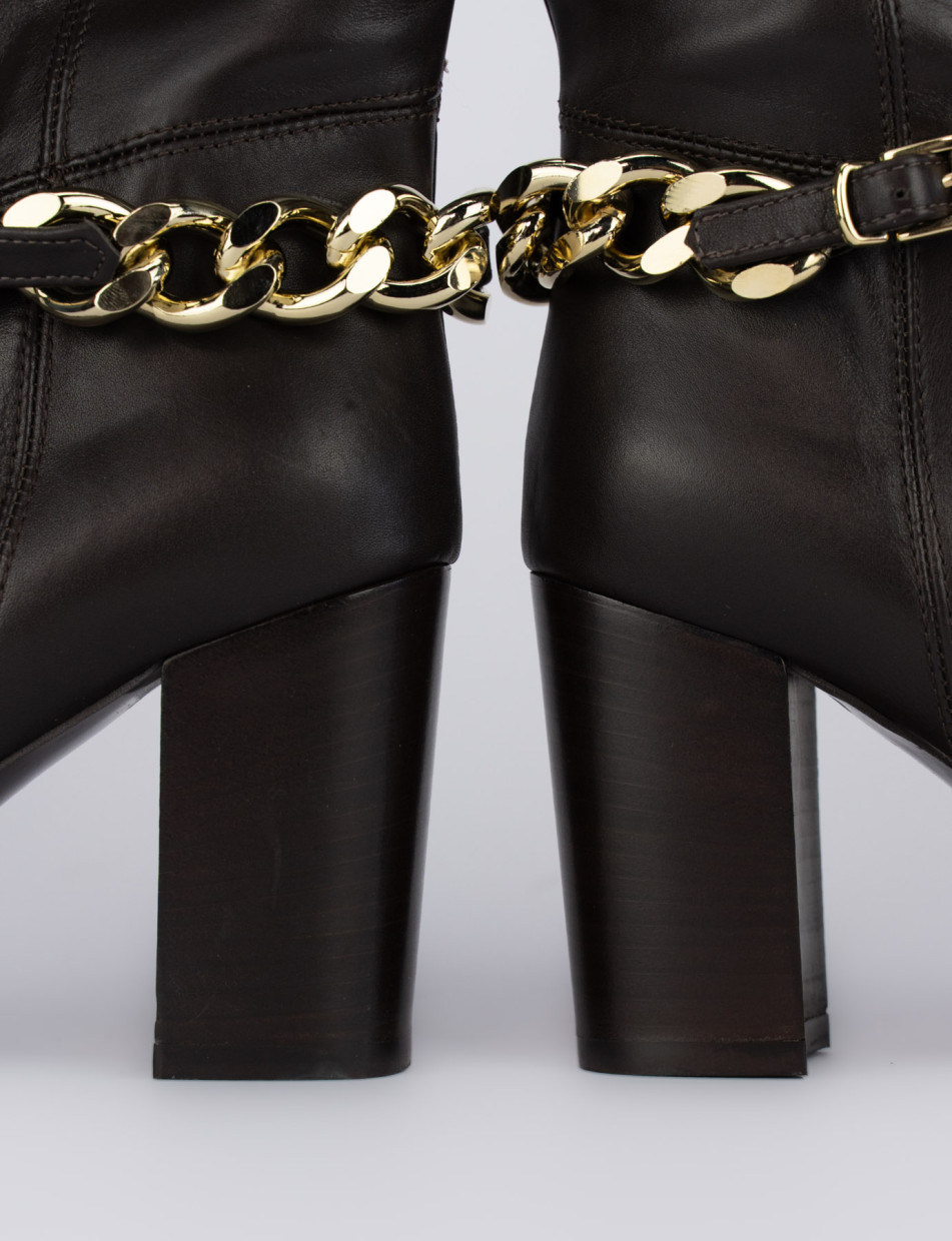 High heel boots heel 8 cm dark brown leather