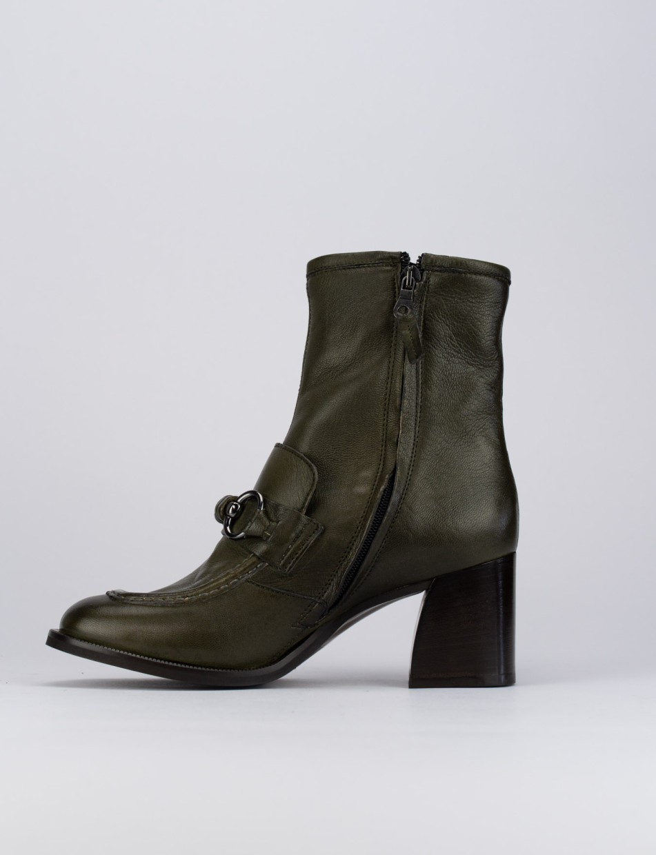 High heel ankle boots heel 7 cm green leather
