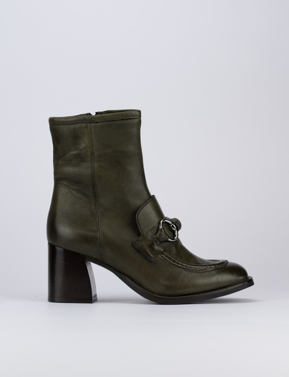 High heel ankle boots heel 7 cm green leather