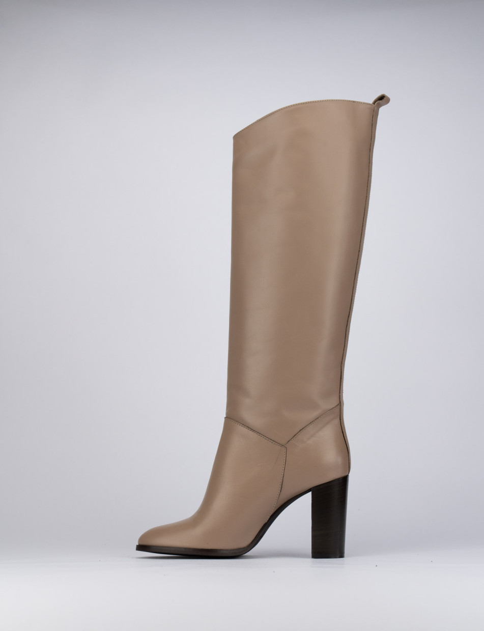 High heel boots heel 8 cm beige leather