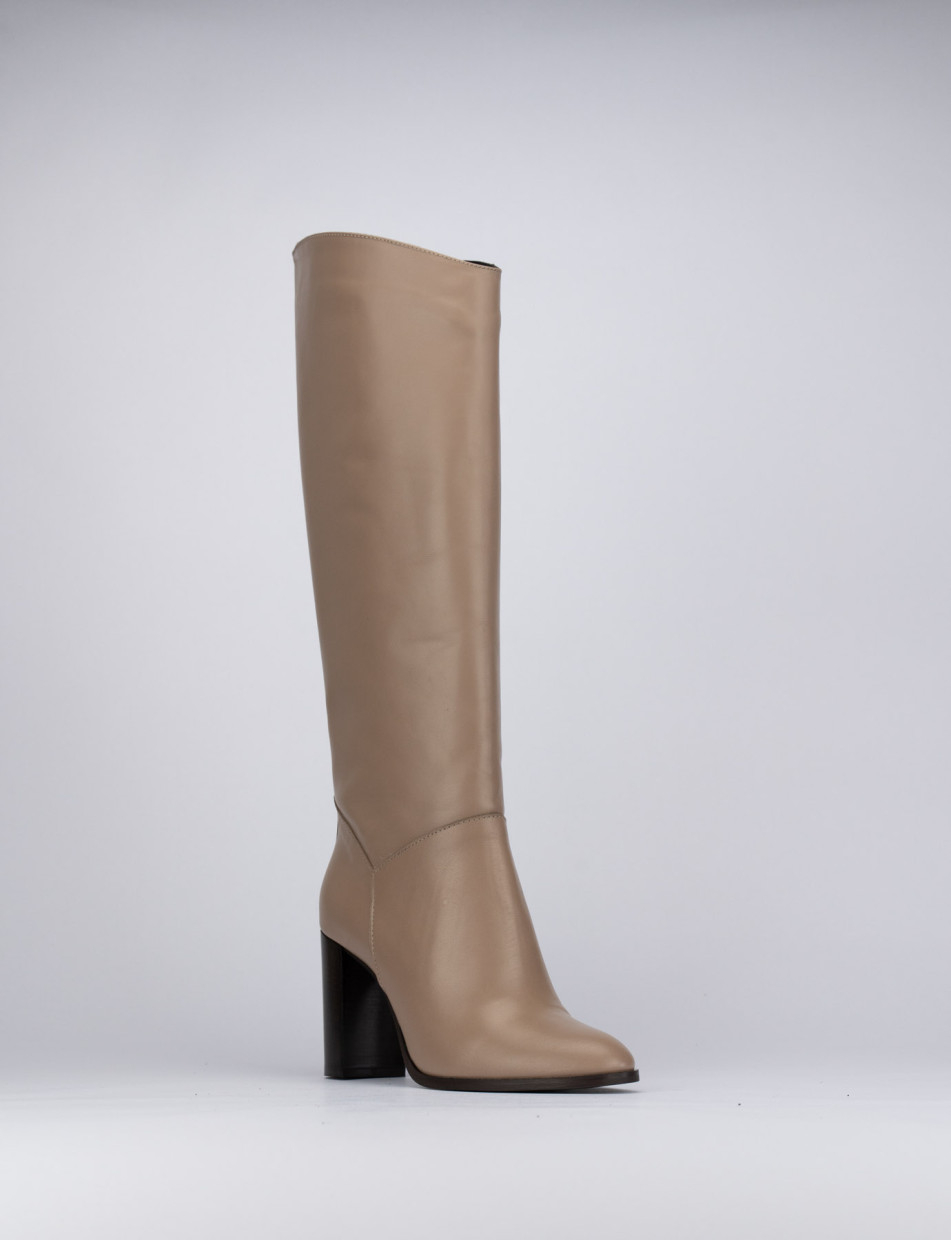 High heel boots heel 8 cm beige leather