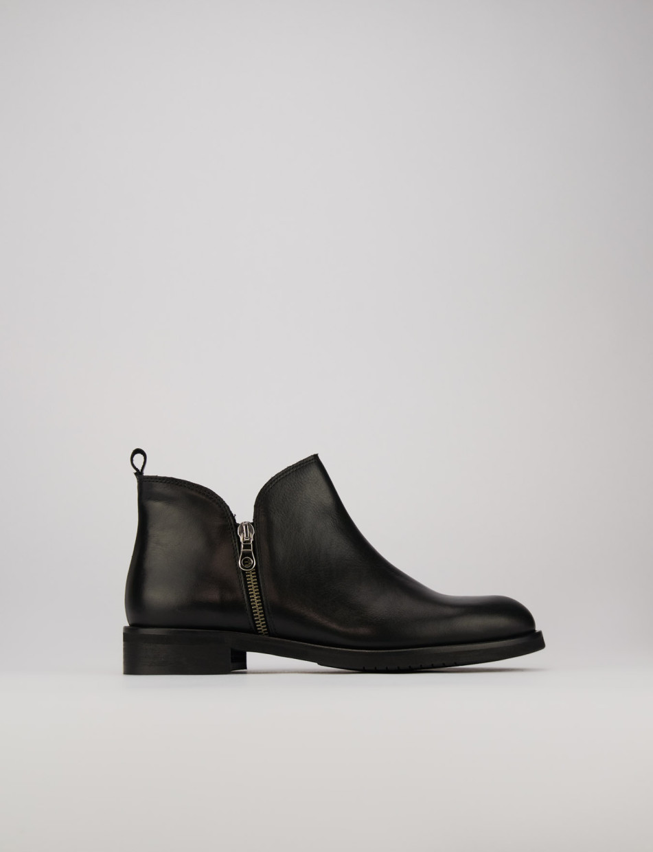 Low heel ankle boots heel 1 cm black leather