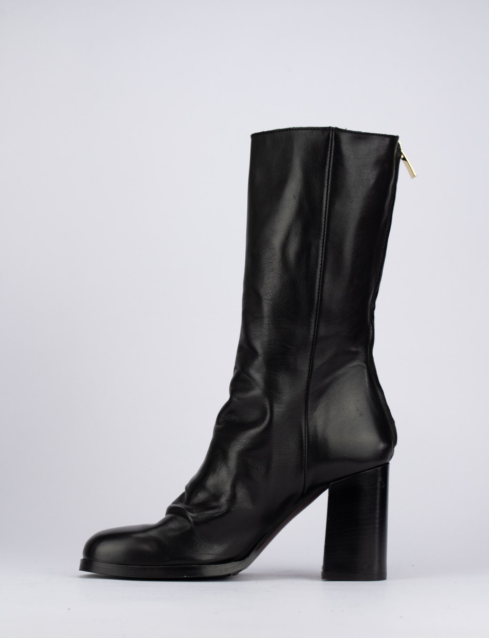 High heel ankle boots heel 8 cm black leather