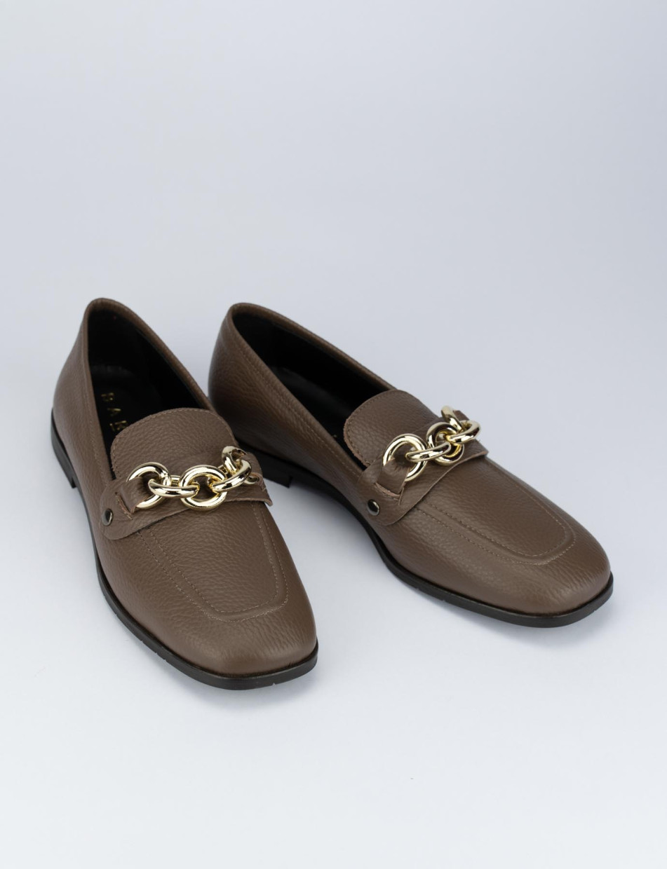 Loafers heel 1 cm beige leather