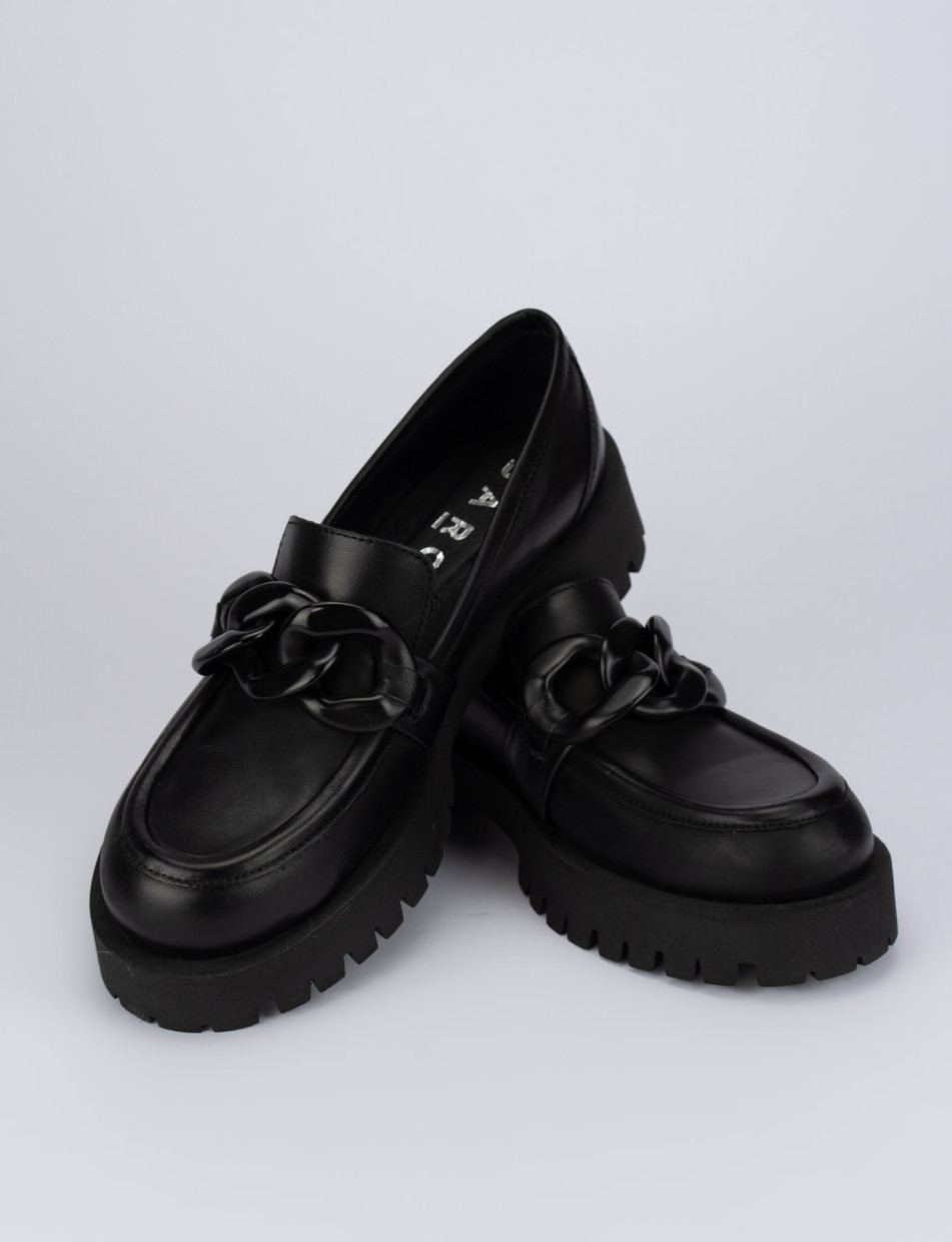 Loafers heel 1 cm black leather