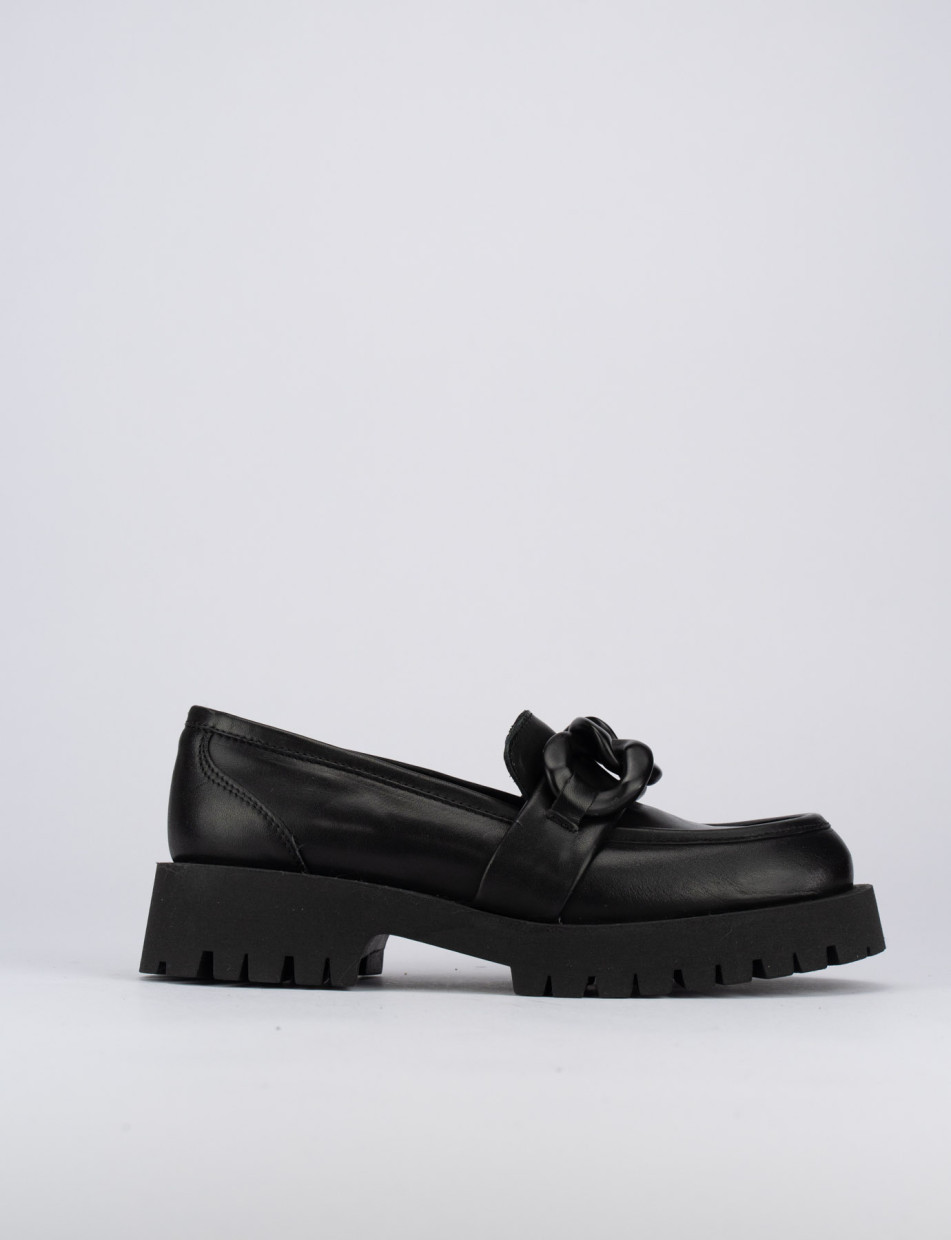 Mocassino tacco 1 cm nero pelle