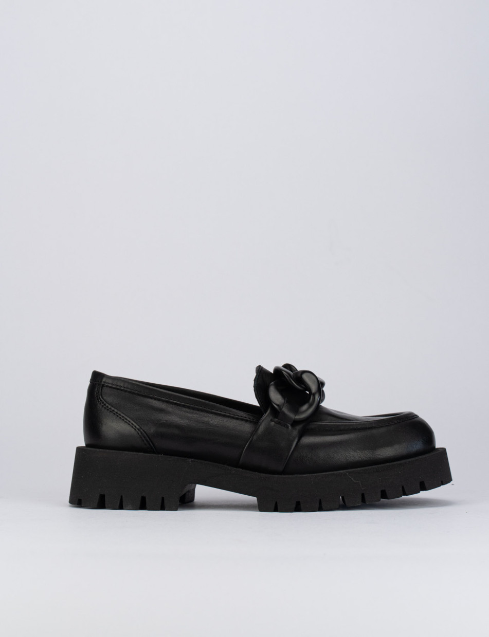 Mocassino tacco 1 cm nero pelle