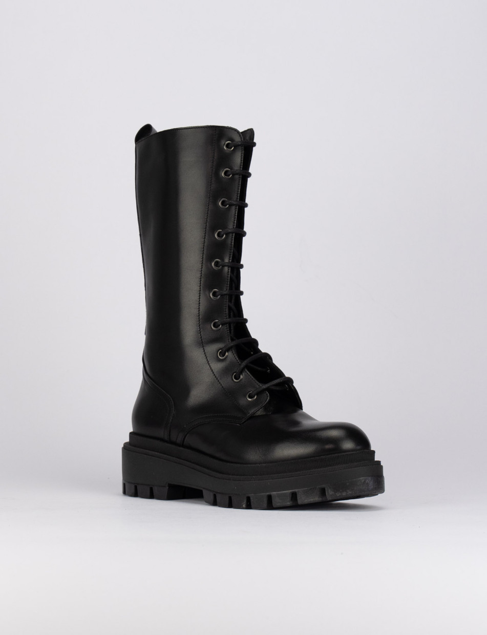 Combat boots heel 1 cm black leather