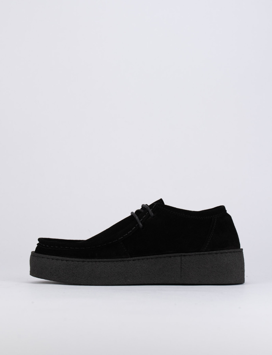 Lace-up shoes heel 1 cm black chamois