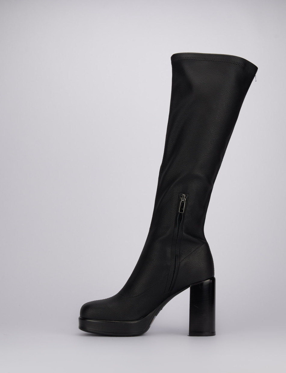 High heel boots heel 9 cm black leather