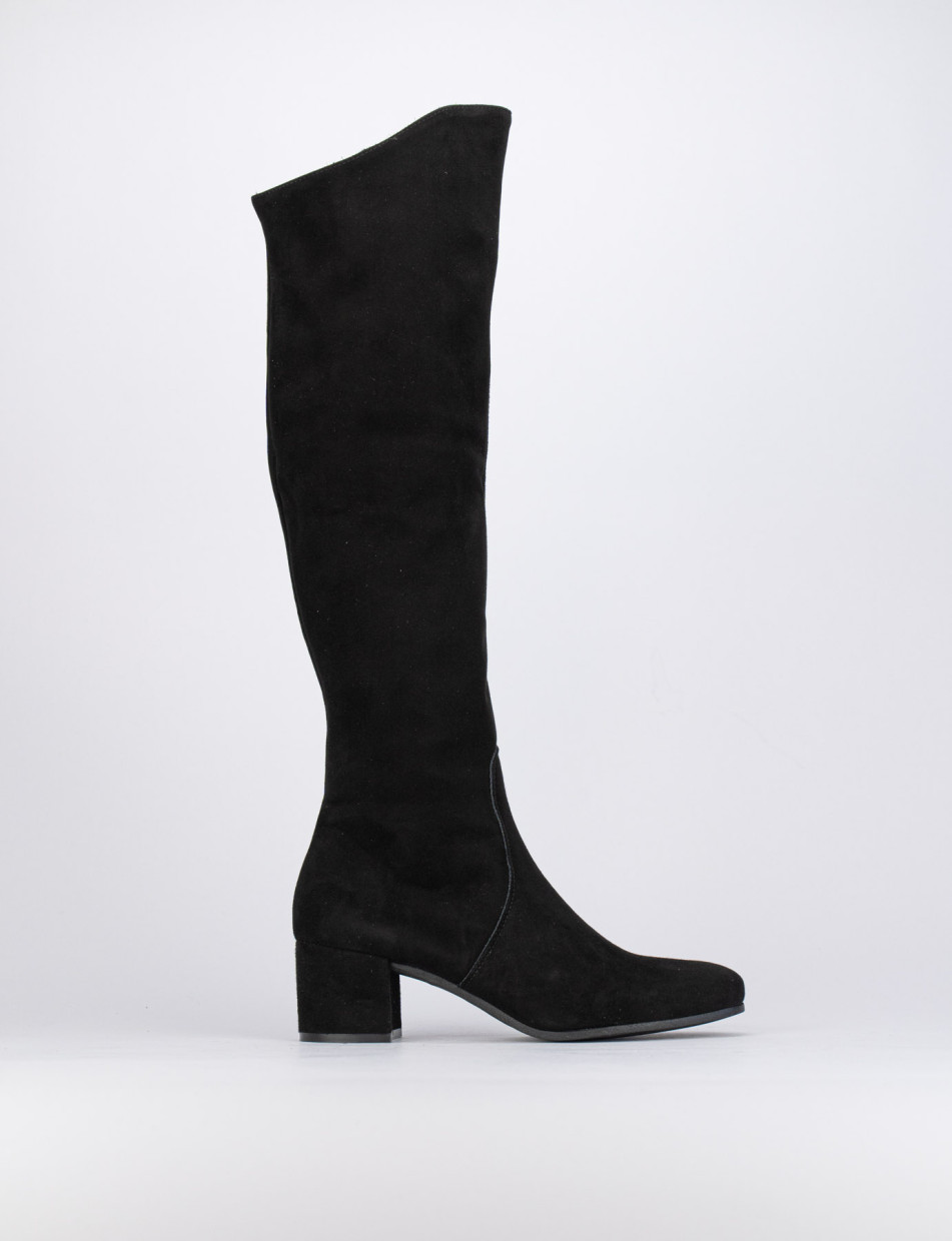 High heel boots heel 5 cm black chamois