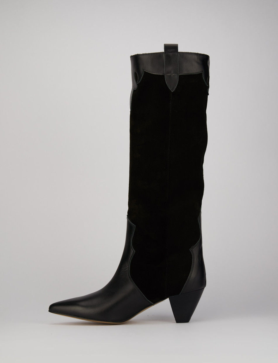 High heel boots heel 5 cm black leather