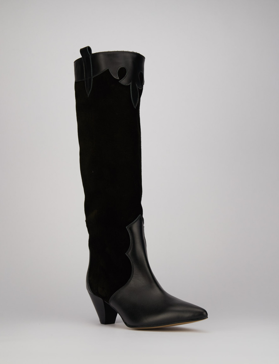 High heel boots heel 5 cm black leather