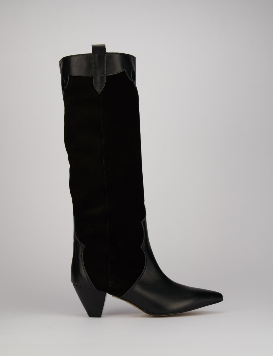 High heel boots heel 5 cm black leather