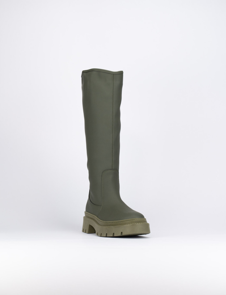 Low heel boots heel 2 cm green leather